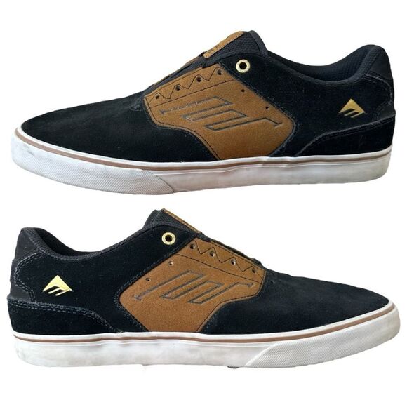 Emerica "The Reynolds Low Vulc'' Men Sz 11 Black/Tan Leather Skate Shoes - Picture 1 of 11